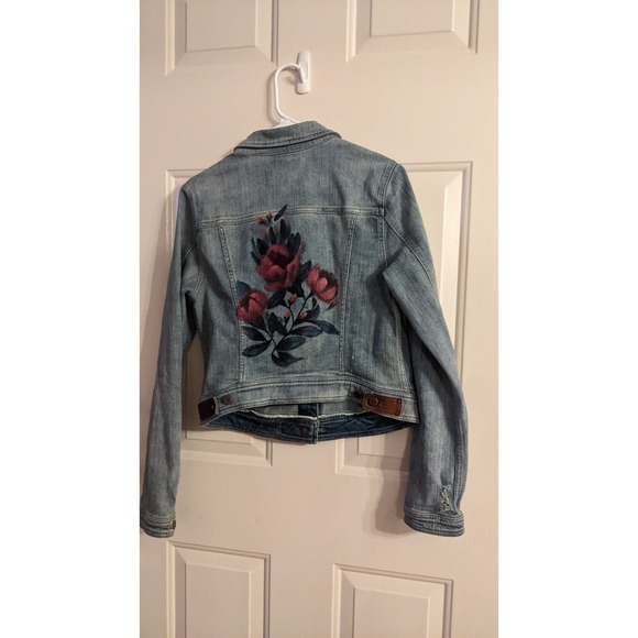Pilcro and the Letterpress Hand Painted Floral Denim Jacket Medium - Picture 3 of 7